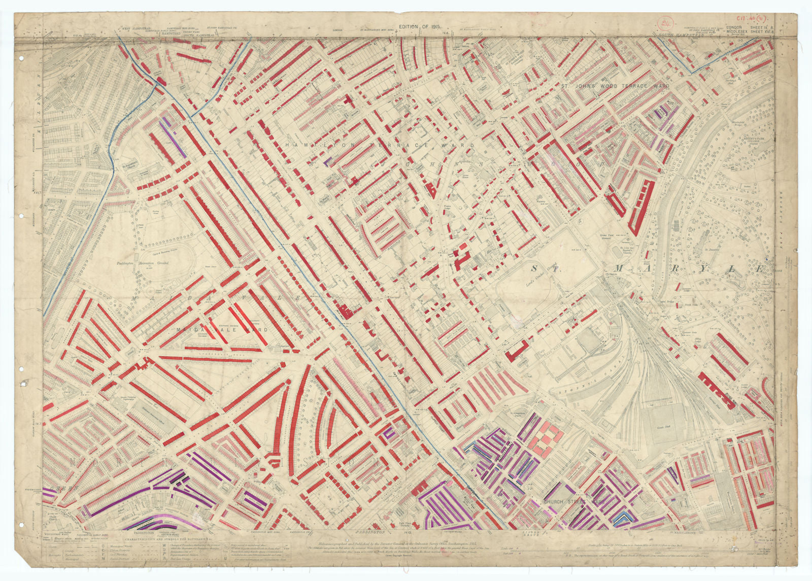 LSE POVERTY OS PROOF MAP St Johns Wood Maida Vale Lisson Grove Regents Park 1928